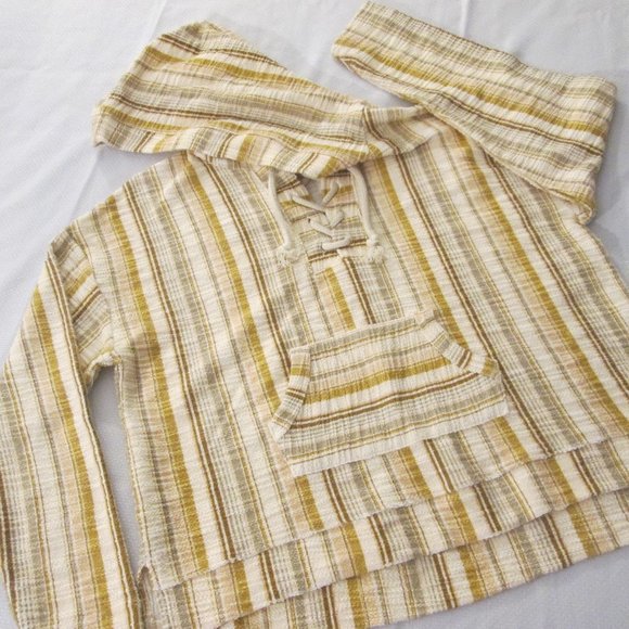🤎 SO BROWN MULTI-COLOR OVERSIZED STRIPE PLAID LACE-UP HOODIE – SIZE S - Picture 1 of 12